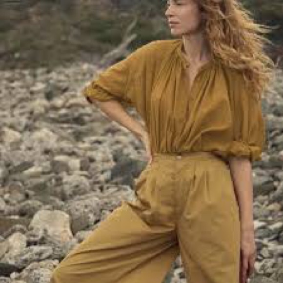 DÔEN Jane Blouse Button Down Cotton Viscose Long Sleeve Top Golden Willow Khaki - Picture 3 of 3